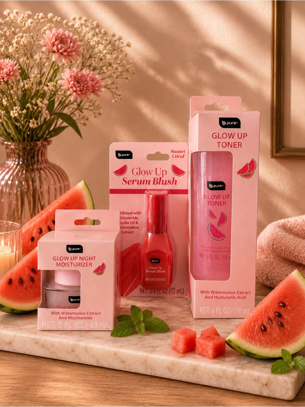 Glow Up Toner, Moisturizer & Serum Blush Trio